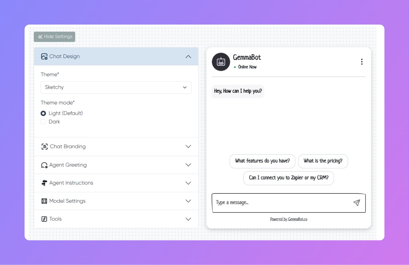 Customize agent screenshot